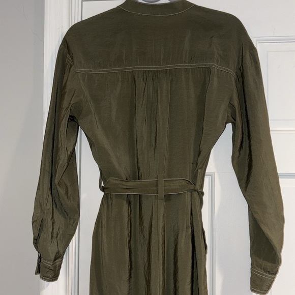 Zara Modal Long Sleeve Belted Jumpsuit w/Contrast Stitch Size Small Olive Green - Picture 9 of 16